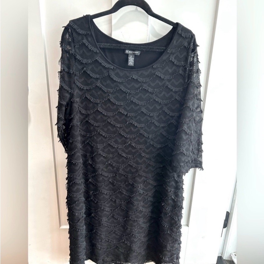 INC International Concepts Black Fringe Sheath Dress